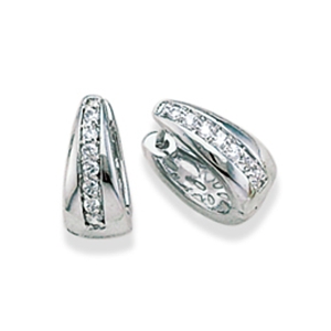 Tapered Huggie with CZs on one side - Filigree on other